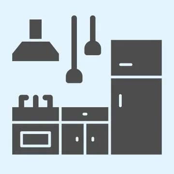 Cooking stand set solid icon. Interior fittings to cook food. Home-style kitchen Stock Illustration