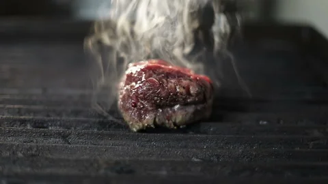 Cooking of steak from pork, beef or any red meat in restaurant. Video stock 119930828
