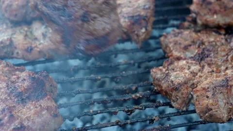 Cooking steaks over the fire Stock Footage 155574391