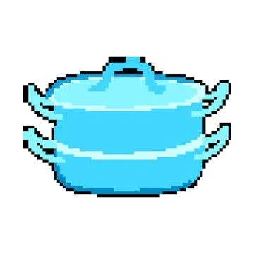 Cooking steamer pot pixel art vector illustration Stock Illustration