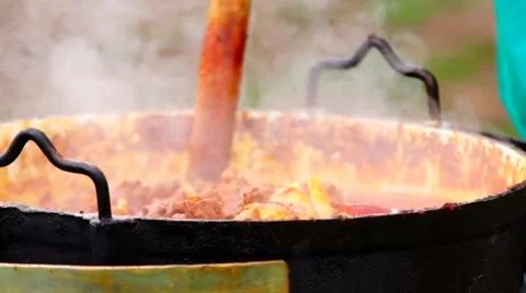 Cooking stew in a keetle Stock Footage 53788560