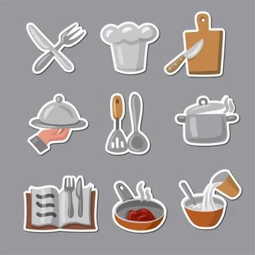 Cooking stickers set Illustrazione stock