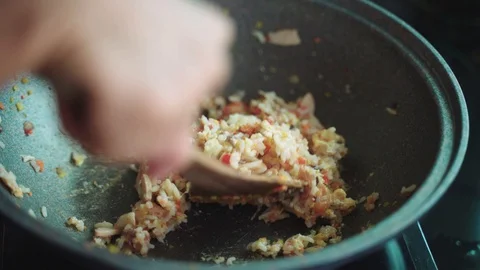 Cooking stir fried rice for kid Stock Footage 97255384