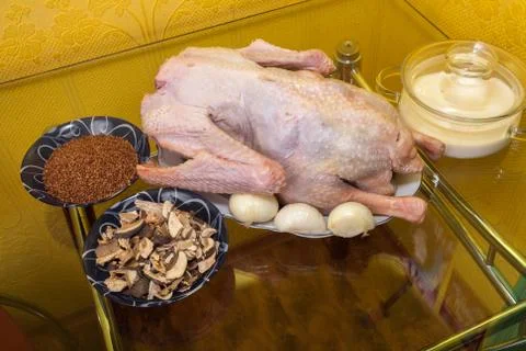 Cooking stuffed chicken Stock Photos