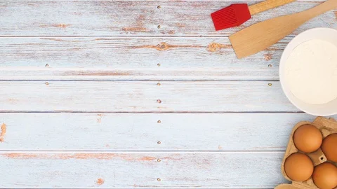 Cooking supplies make frame and notebook for recipe appear - Stop motion Stock-Footage 128590773