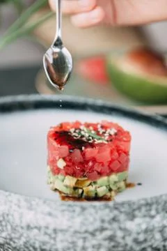 Cooking Tartar of beef Stock Photos
