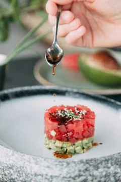 Cooking Tartar of beef Foto stock