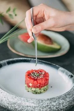 Cooking Tartar of beef Stock Photos
