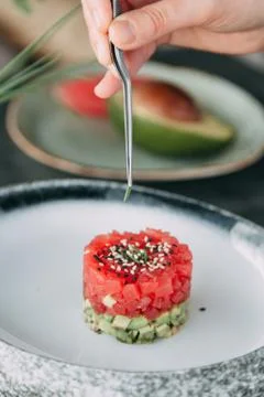 Cooking Tartar of beef Foto stock