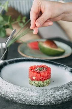 Cooking Tartar of beef Foto stock