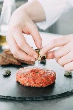 Cooking Tartar of beef Stock Photos