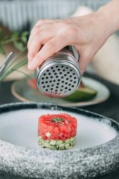 Cooking Tartar of beef Stock Photos