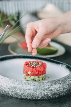Cooking Tartar of beef Stock Photos