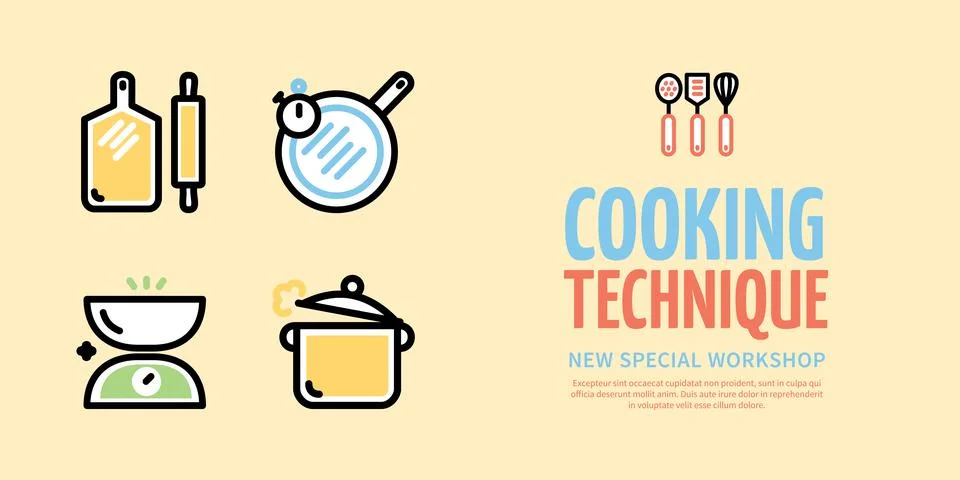Cooking Techniques New Special Workshop Horizontal Placard Poster Banner Card Stock Illustration