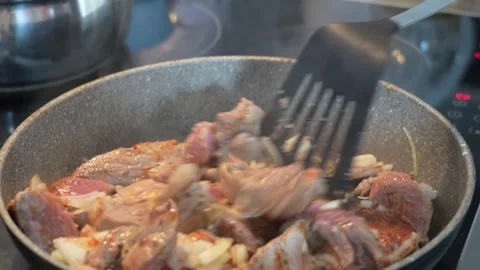 Cooking tender beef with onions Stock Footage 320336491