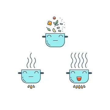 Cooking thin line icons set. Cute Pot icon Stock Illustration