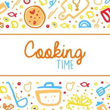 Cooking Time Banner, Culinary School, Cooking Class Poster, Card with Stock Illustration