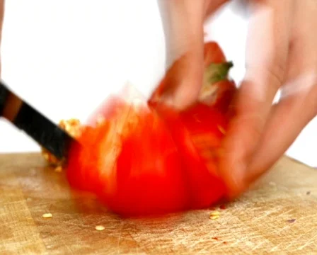 Cooking time lapse - cutting red pepper Stock Footage 861085