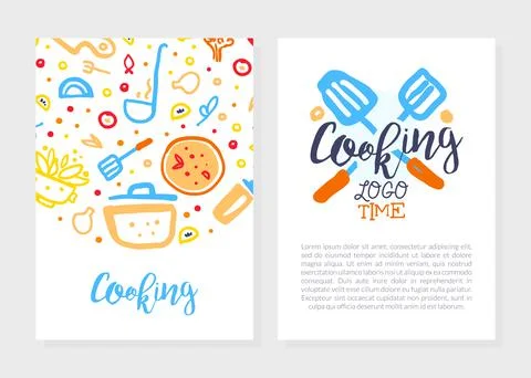 Cooking Time Logo Design, Culinary School, Class, Blog Flyer, Card, Brochure Stock Illustration