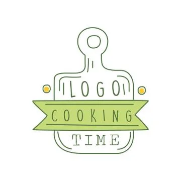 Cooking time logo original design with cutting board and lettering. Creative Stock Illustration