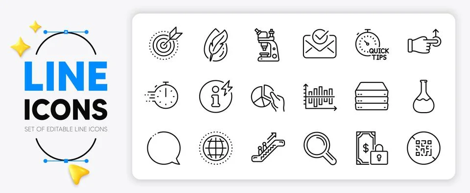 Cooking timer, Pie chart and Servers line icons. For web app. Vector Stock Illustration