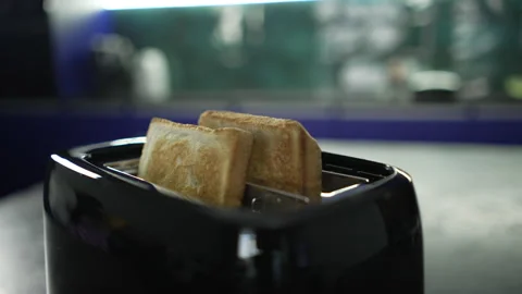 Cooking toast in a toaster in the kitchen. Video stock 150782892