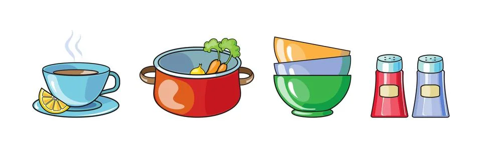 Cooking Tool and Kitchenware for Culinary Use Vector Set Stock Illustration