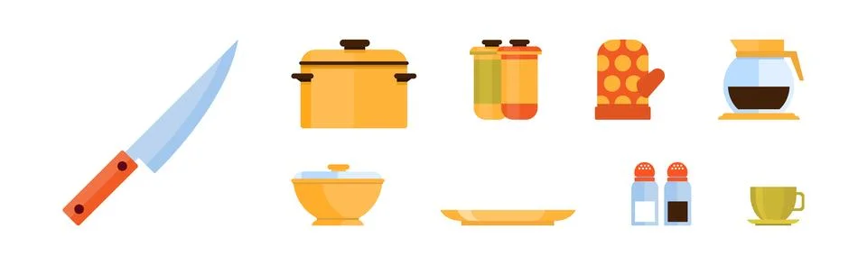 Cooking Tool and Kitchenware for Culinary Use Vector Set Stock Illustration