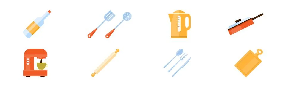 Cooking Tool and Kitchenware for Culinary Use Vector Set Stock Illustration