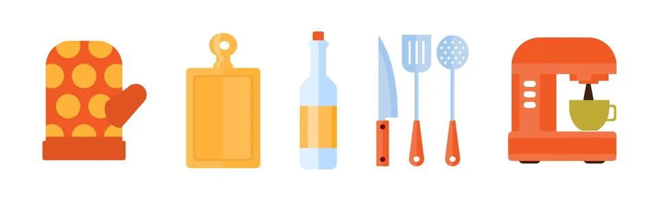 Cooking Tool and Kitchenware for Culinary Use Vector Set Stock Illustration