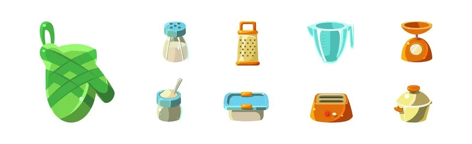 Cooking Tool and Kitchenware for Culinary Use Vector Set Stock Illustration