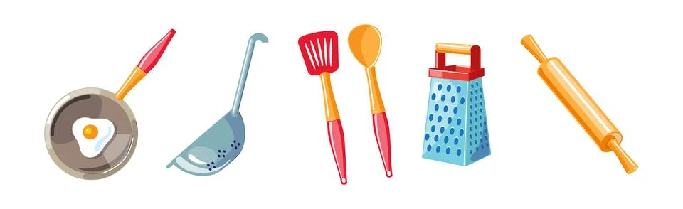Cooking Tool and Kitchenware for Culinary Use Vector Set 스톡 일러스트