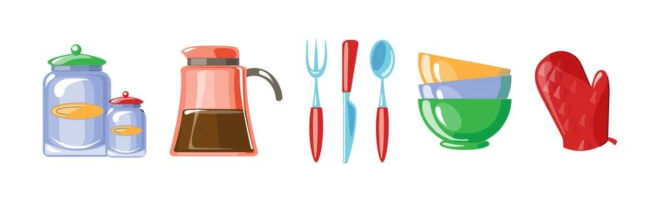 Cooking Tool and Kitchenware for Culinary Use Vector Set 스톡 일러스트