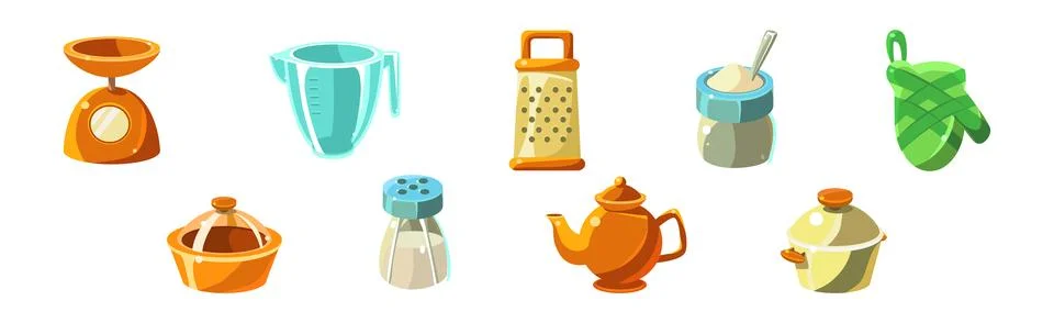 Cooking Tool and Kitchenware for Culinary Use Vector Set Stock Illustration