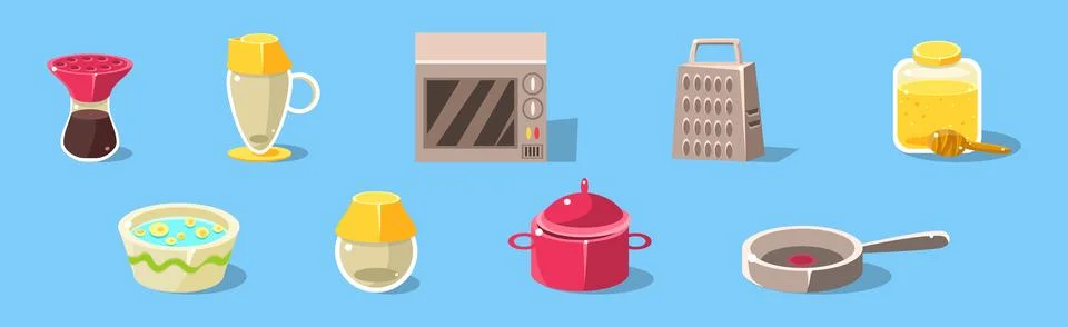 Cooking Tool and Kitchenware for Culinary Use Vector Set Illustrazione stock