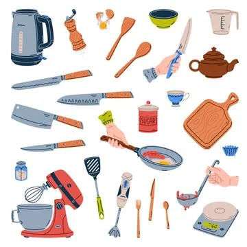 Cooking Tools and Kitchenware for Culinary Vector Set Stock Illustration