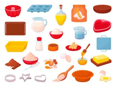 Cooking tools. Baking tray and ingredients, shapes for cookies. Raw food, butter Stock Illustration