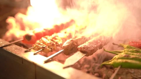 Cooking Turkish kebab Stock Footage 180484142