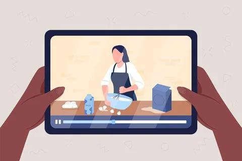 Cooking tutorial online flat color vector illustration Illustrazione stock