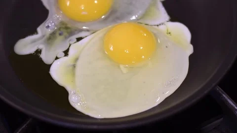 Cooking two eggs over a residential kitchen stove, shot 2 of 2 Video stock 82585847