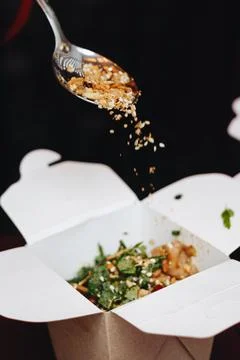 Cooking udon noodles with various additives to take away Stock Photos