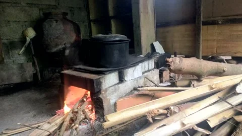 Cooking using a traditional stove. using firewood Stock Footage 285435571