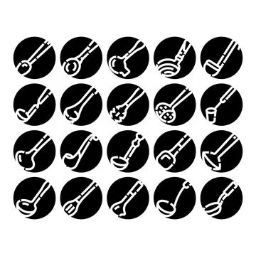Cooking utensils collection with various kitchen ladles Ilustración de archivo
