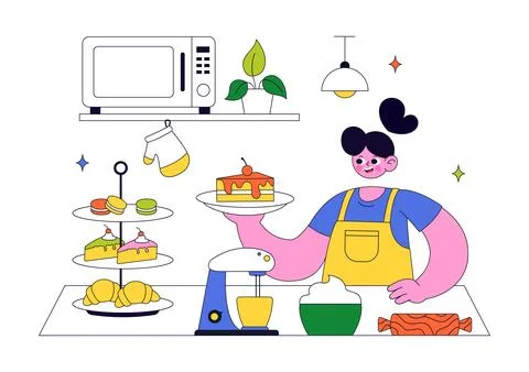 Cooking Vector Illustration Featuring Home Kitchen Activities, Meal Prepara.. Stock Illustration