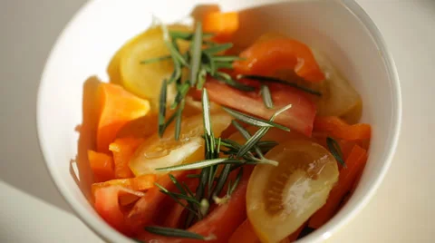 Cooking vegetable salad with olive oil Stock Footage 37453653