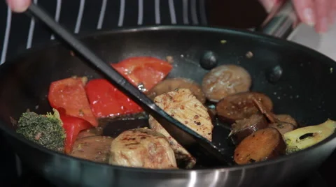 Cooking vegetables and meat Stock Footage 50961342