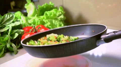 Cooking Vegetables. Frying Pan Stock Footage 31666969