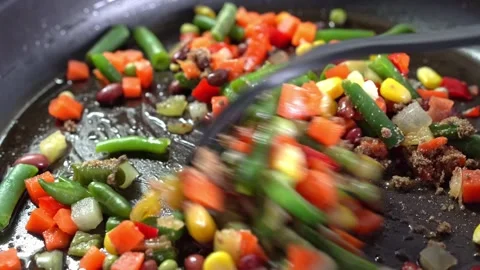 Cooking vegetables in a frying pan. Stock Footage 314770721