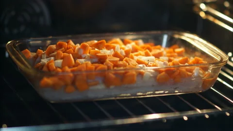 Cooking vegetables in the oven. time lapse Stock Footage 100233563