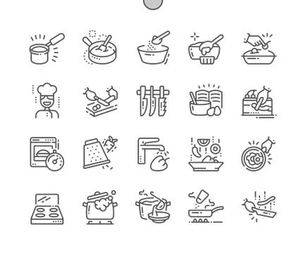 Cooking Well-crafted Pixel Perfect Vector Thin Line Icons 30 2x Grid for Web Illustrazione stock